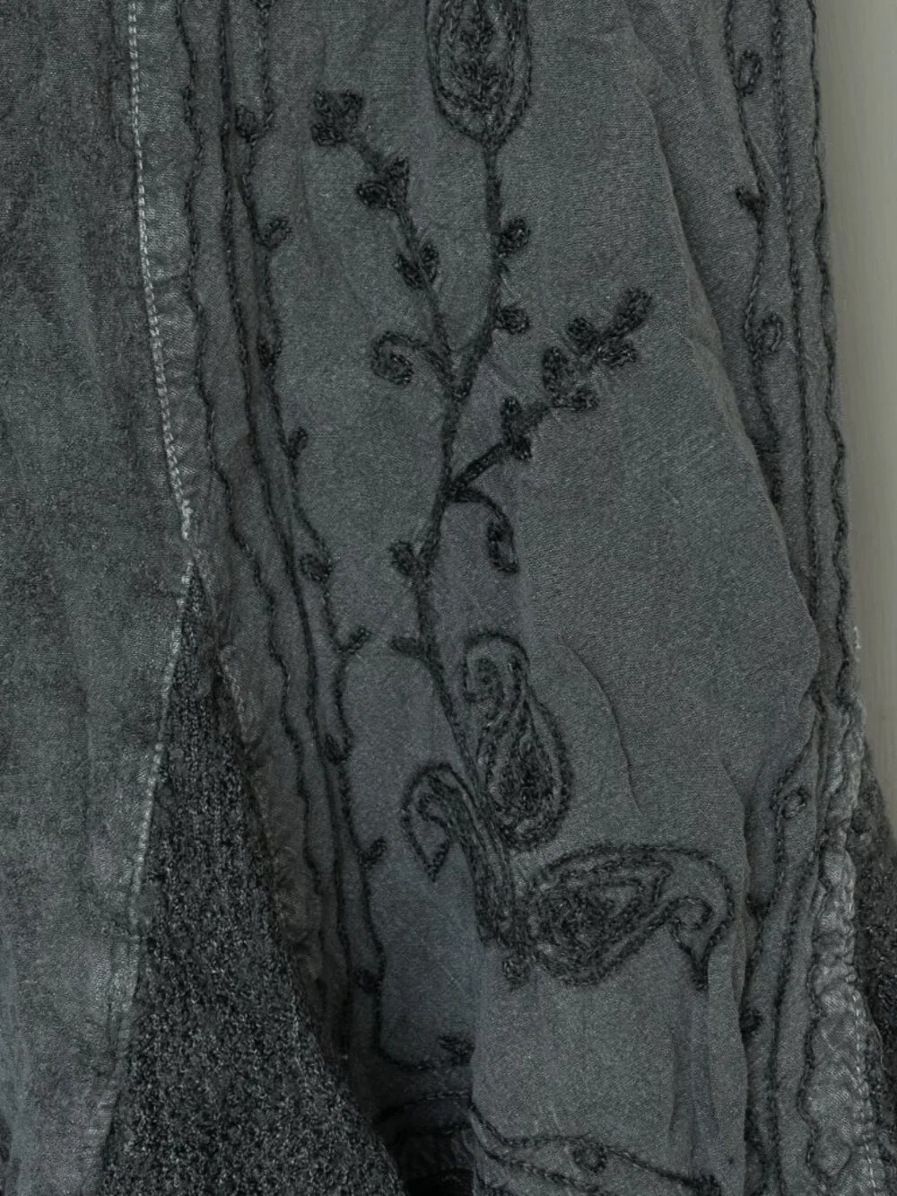 KIRAT Skirt Asymmetrical Witchy Grey Embroidered Hippie Handkerchief Midi - Picture 12 of 14